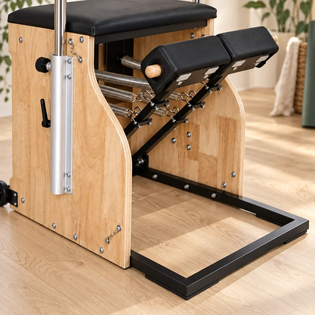 Detaliu cu cele patru arcuri și baza din oțel a Pilates chair