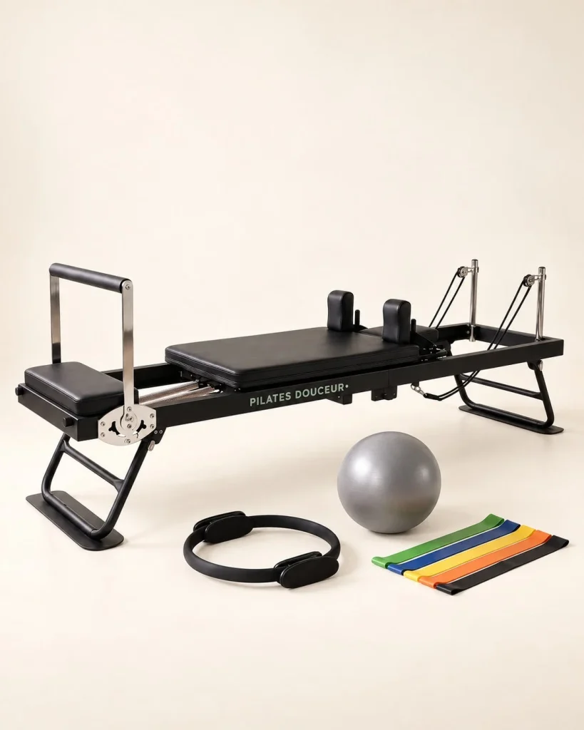 Compact Folding Reformer – Pilates Douceur full view – illustration