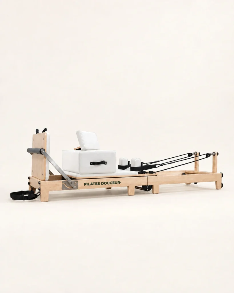 Wooden Folding Reformer – white, overall view from the opposite side
