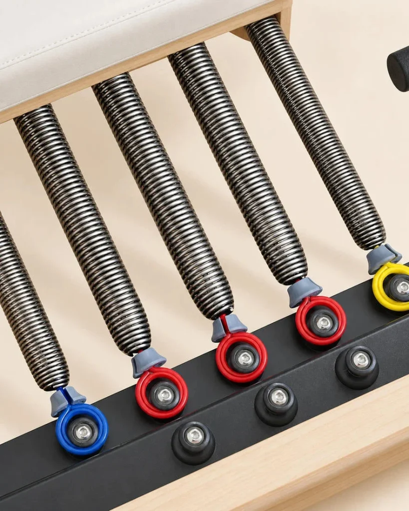 Wooden Folding Reformer – detail of the springs and their fixings